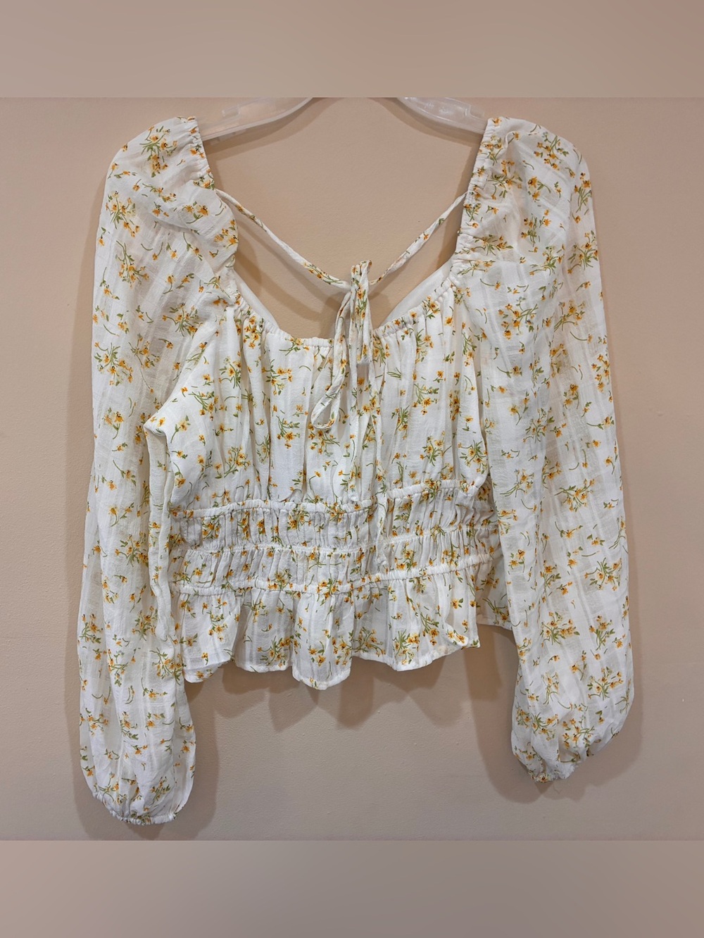Dizzy Lizzy Floral Peplum Tie-Front Blouse - White/Yellow - Picture 5 of 7